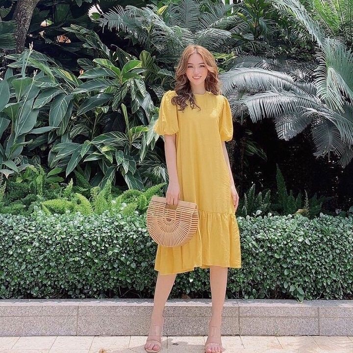 đầm bầu maxi from rộng tay phồng