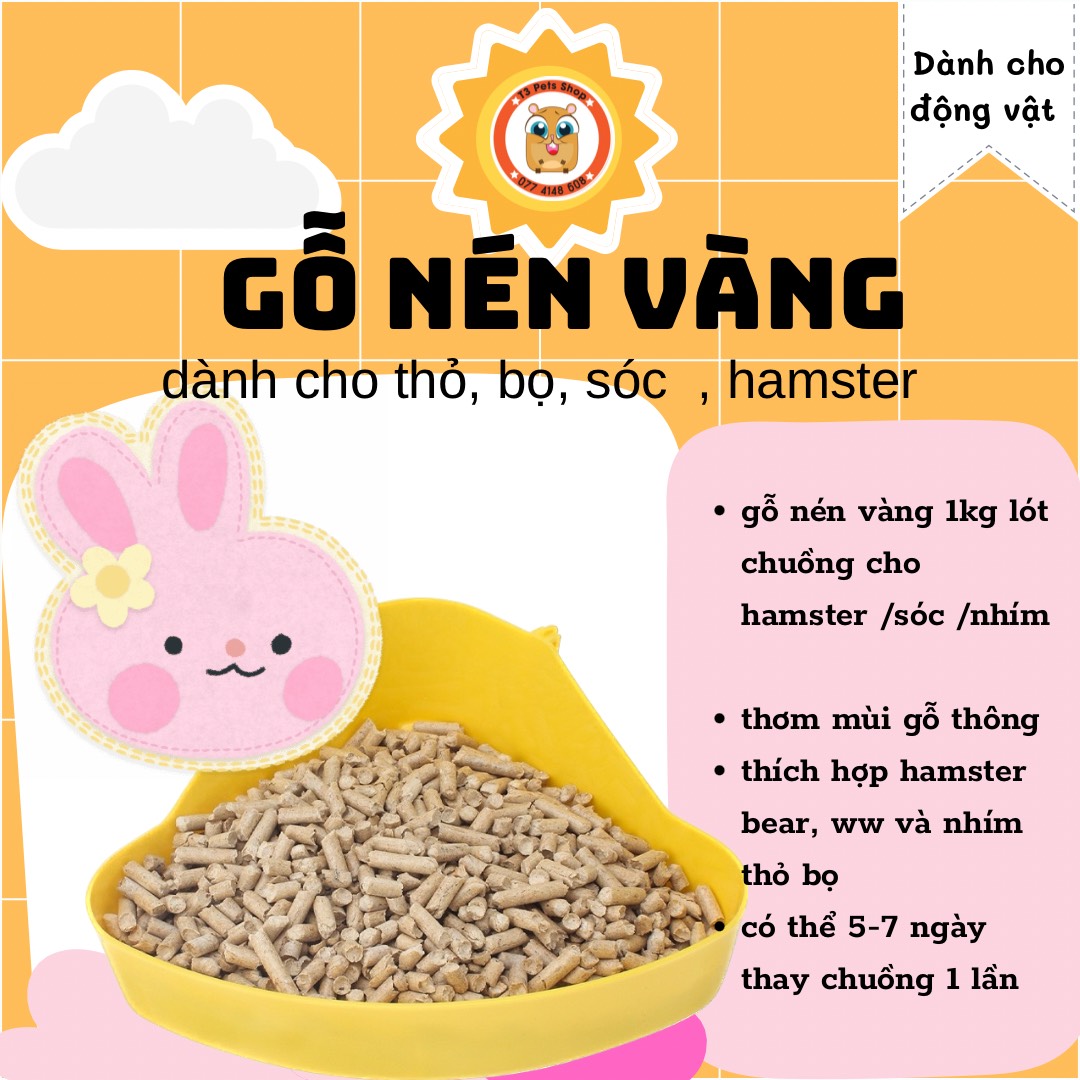 Gỗ nén vàng lót chuồng cho hamster, nhím, sóc, thỏ, bọ