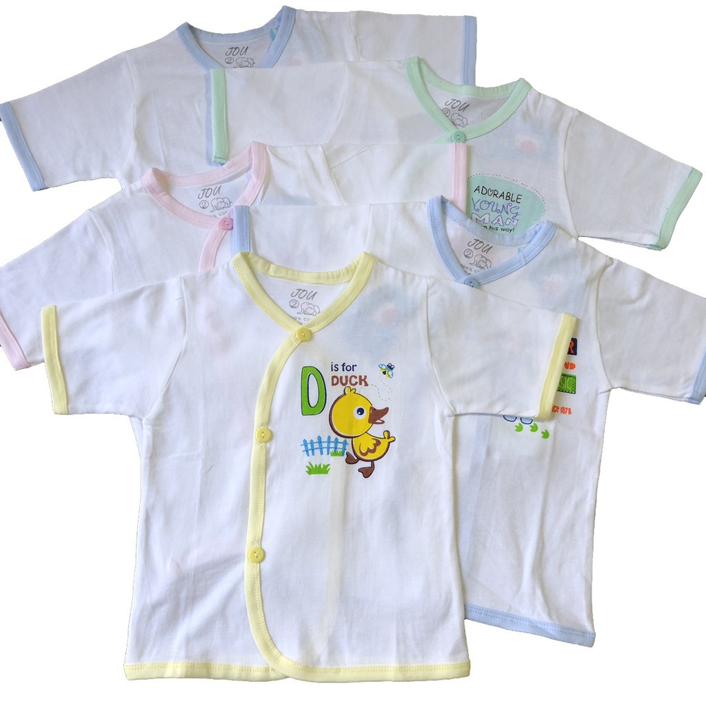 Áo sơ sinh Tay Ngắn Cài Xéo Màu Trắng JOU mềm mại, dễ thương cho bé trai, bé gái ( 100% cotton cao cấp)