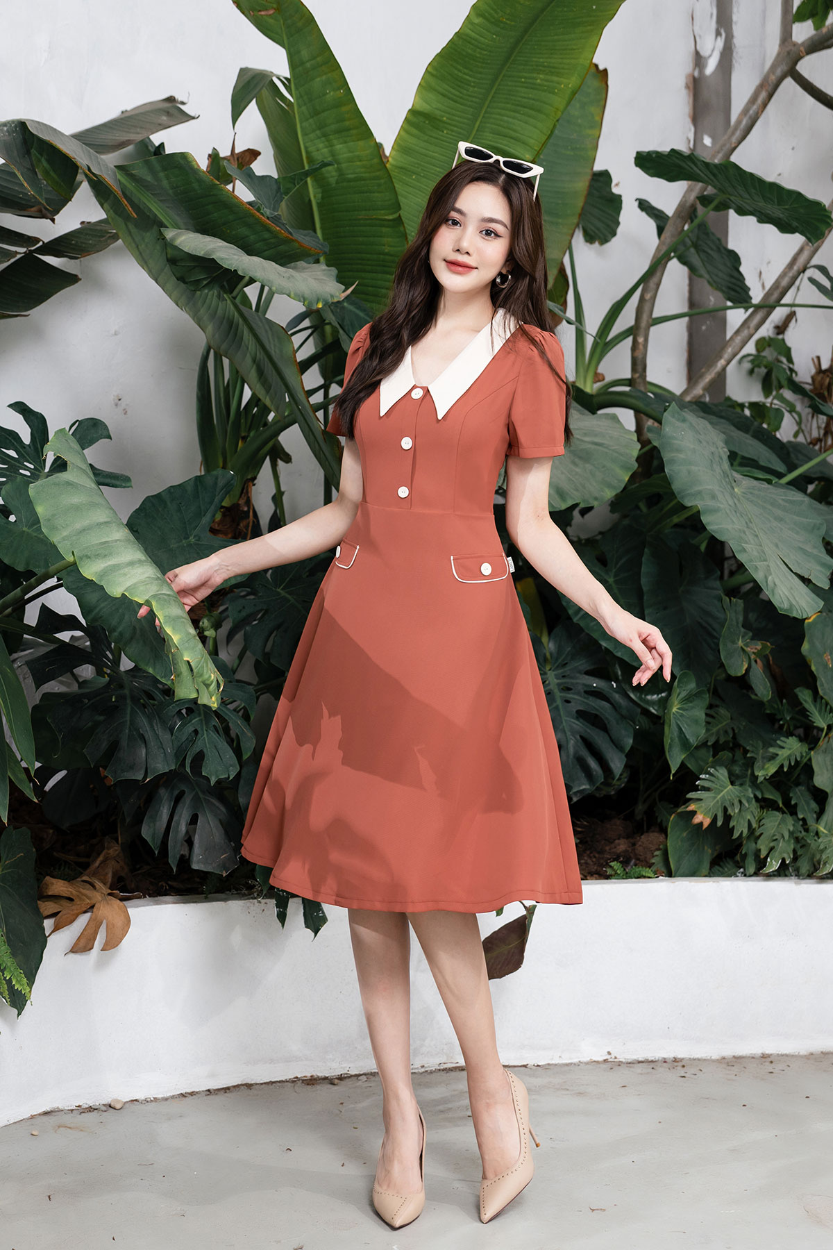 Đầm Cổ Phối Lamer Nắp Túi L63R23Q007