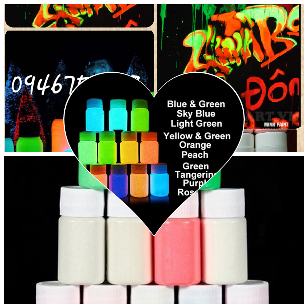 combo 1 lọ sơn và 1 lọ bột dạ quang tặng cọ vẽ