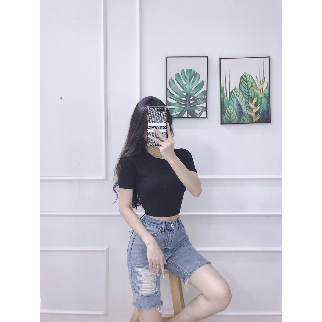 Áo crotop cộc tay cổ tròn thời trang, cá tính
