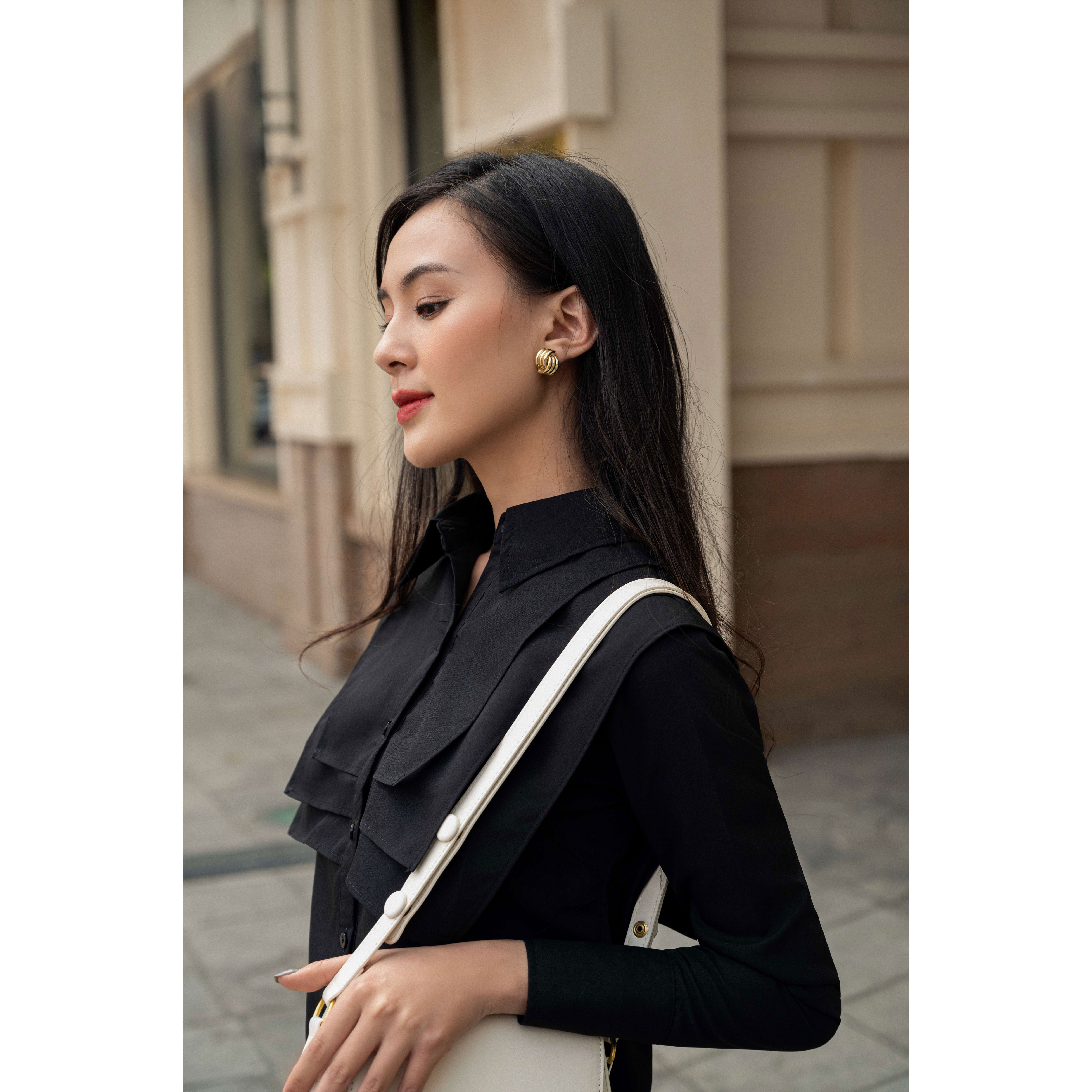 Sơ mi đen cổ phối kiểu 03SHI251 - MAIIMER