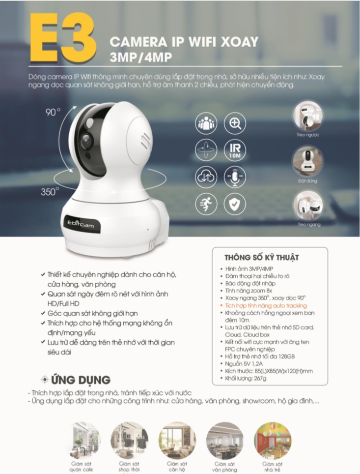 CAMERA IP EBITCAM E3 4.0Mp Cao cấp + Tùy chọn thẻ nhớ