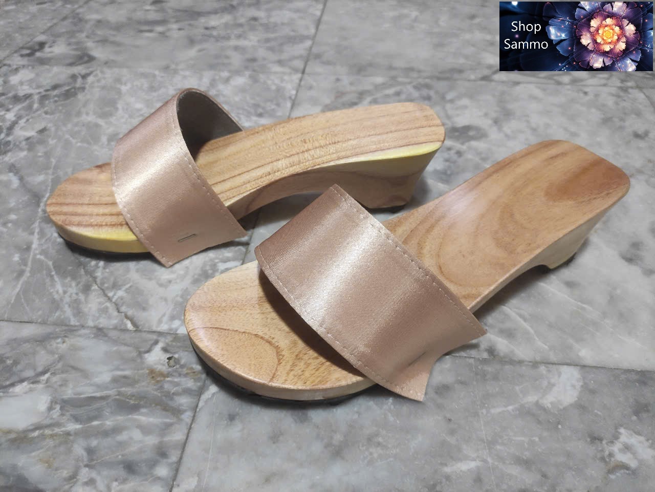 Guốc Gỗ Guốc Mộc Cao 5 Phân Quai Lụa ( Có đóng thêm đế cao su )