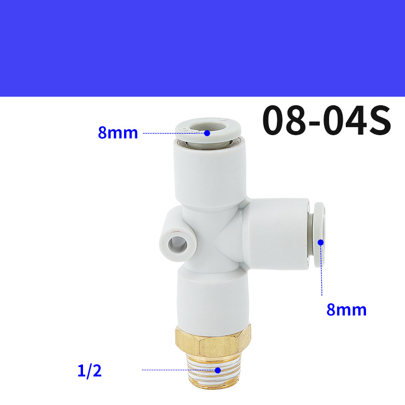 Tê nối nhanh, tê ren ngoài cạnh nối nhanh cắm ống stnc ống 4 6 8 10 12 16 - màu trắng