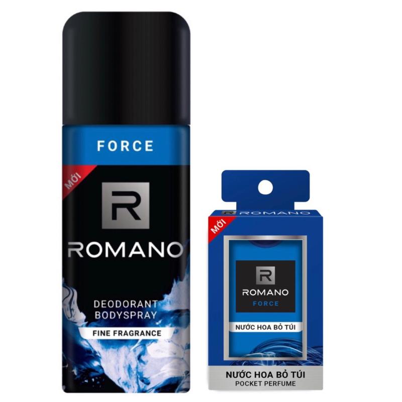 Combo xịt khử mùi toàn thân cho Nam Romano Force 150ml+Nước hoa bỏ túi Force 18ml