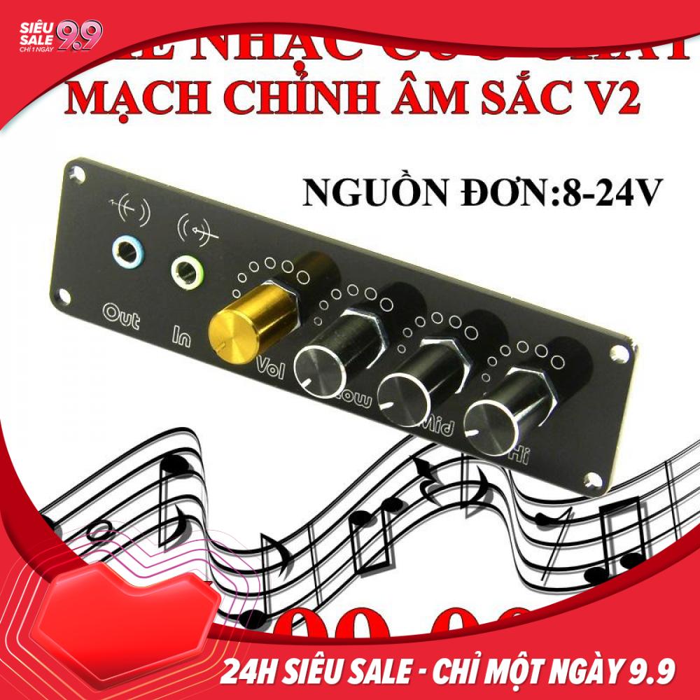 Mạch chỉnh âm sắc 3 band nguồn đơn V2 12V 15V điểu chỉnh âm thanh bass chess mặt mica siêu đẹp