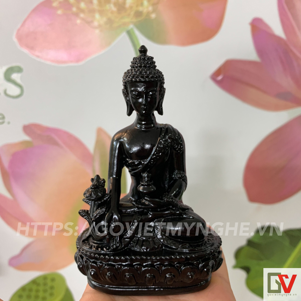 [HCM]Tượng đá Phật Dược Sư Lưu Ly Quang ngồi tòa sen - Cao 12cm - Màu đen