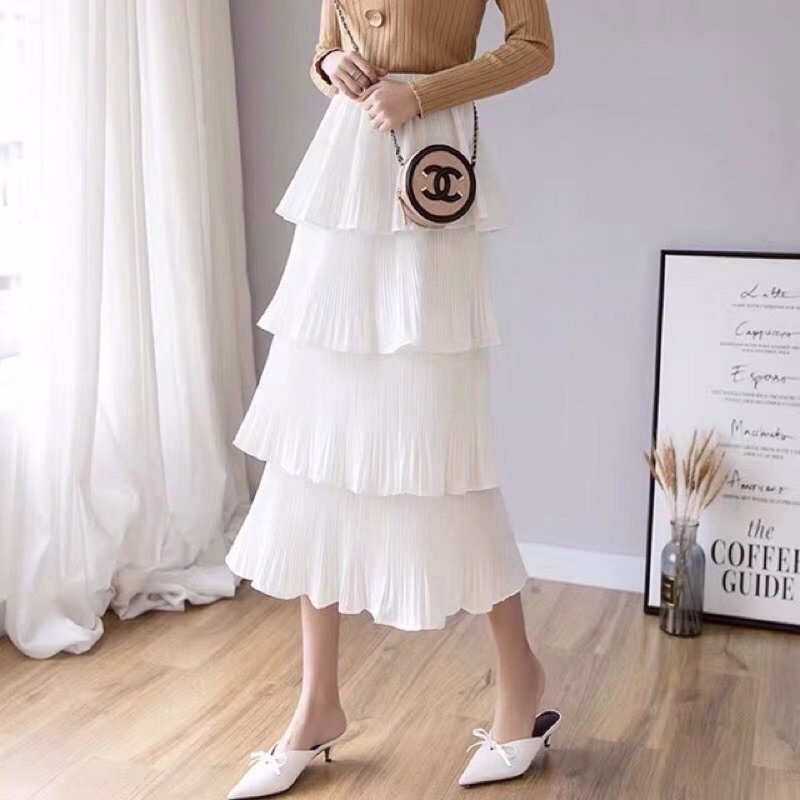 Chân váy tầng dập ly cạp chun