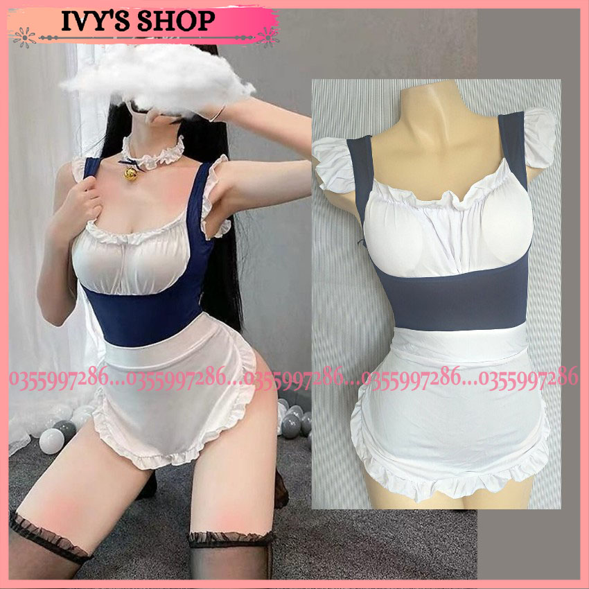 Bộ Đồ Ngủ Cosplay Sexy Hầu Gái Có Đệm Ngực -  [HÀNG CAO CẤP] Đầm Ngủ Cosplay Giúp Việc Sexy - Bodysuit Cosplay Sexy Maid Outfit Code: HGBD Xanh - Ivyshop