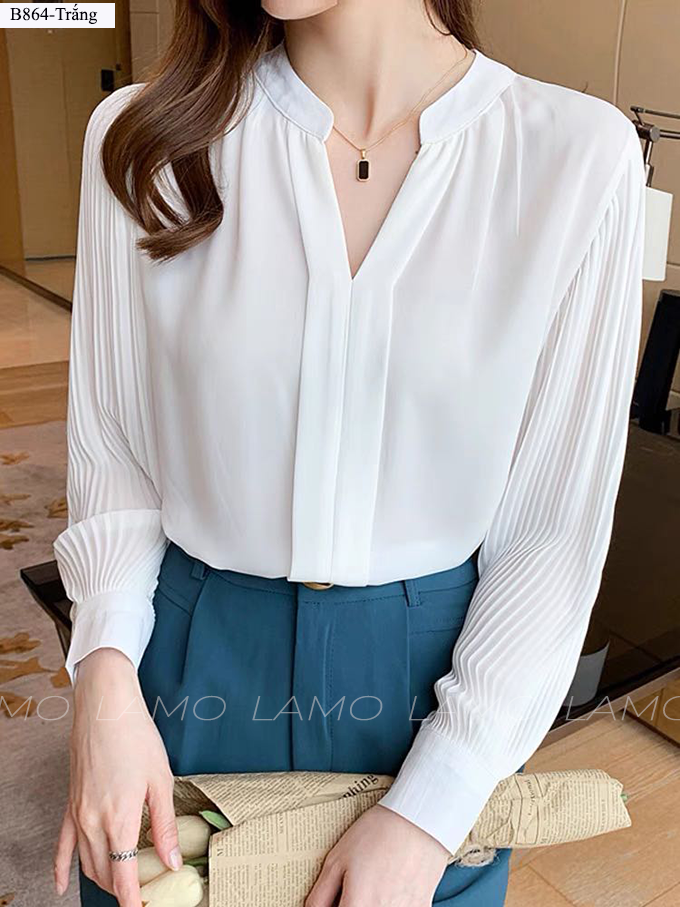 ÁO SƠ MI NỮ CỔ TÀU TAY DẬP LY-B864