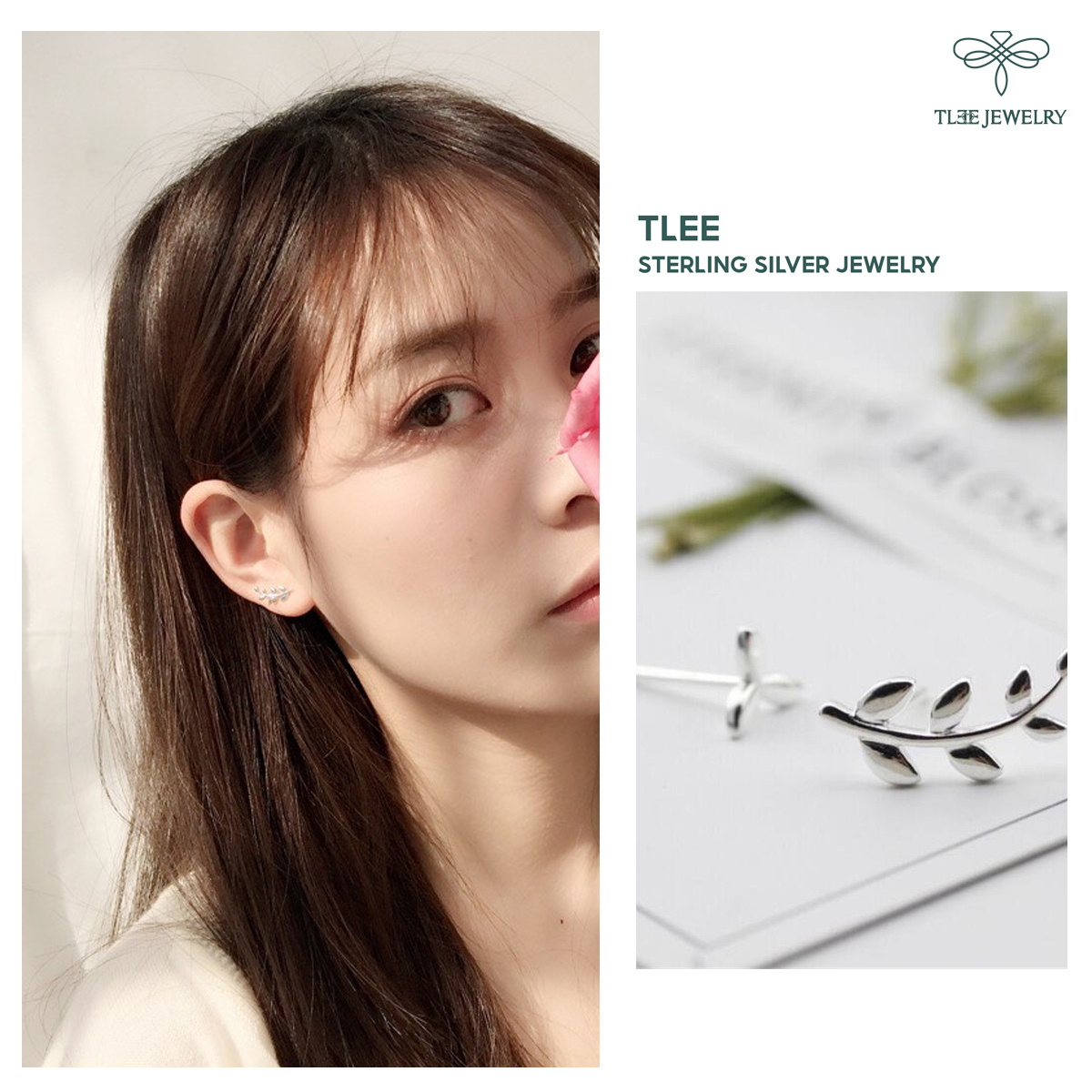 Khuyên tai bạc nữ TLEE lá lệch basic cá tính TleeJewelry B0191