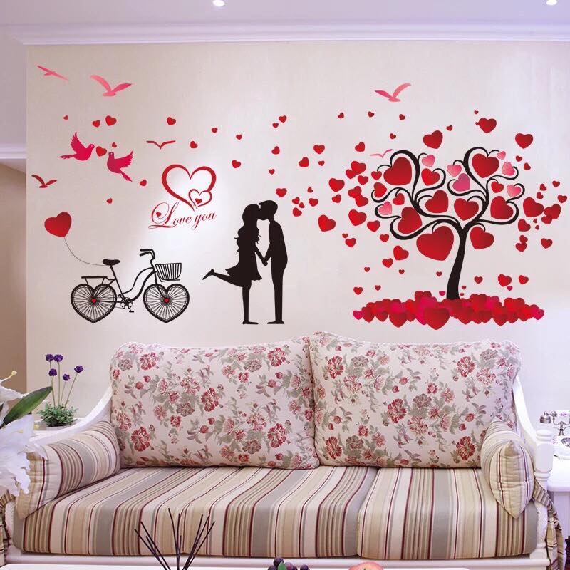 DECAL DÁN TƯỜNG XE ĐẠP CÂY TRÁI TIM