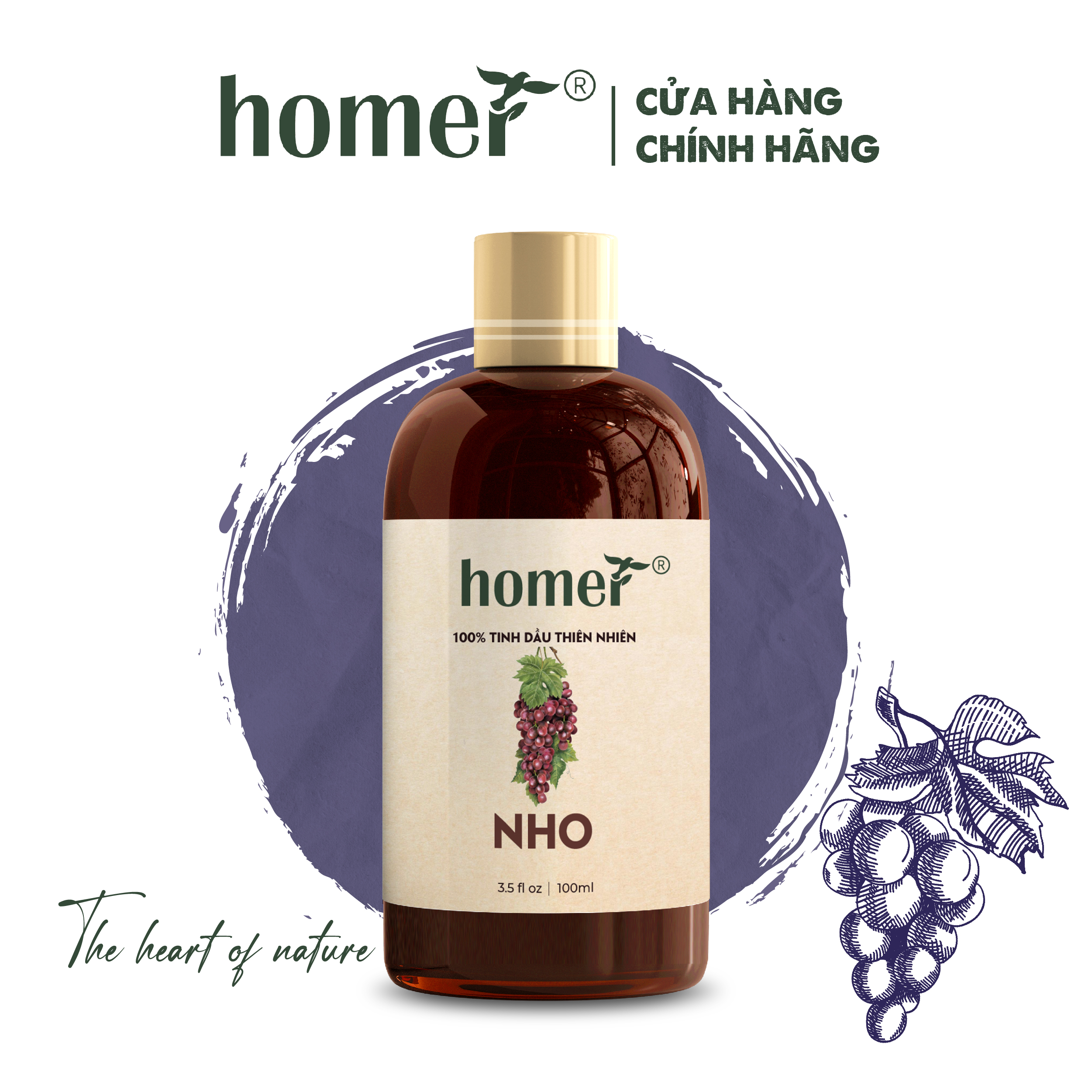 Tinh Dầu Nho Homer 20ml/ 100ml - Tinh Dầu Trái Cây Thiên Nhiên - Chính Hãng, Đạt Chuẩn Kiểm Định Cao Cấp - Tinh Dầu Xông Thơm Phòng, Thư Giãn, Khử Mùi hiệu quả