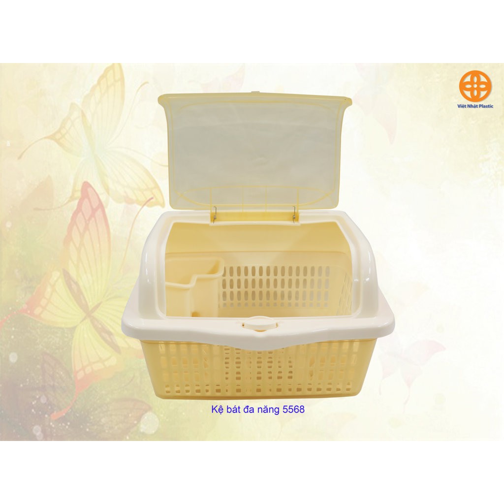Kệ úp bát đĩa 5568 kèm ống cắm đũa kệ úp bát đa năng có nắp đậy