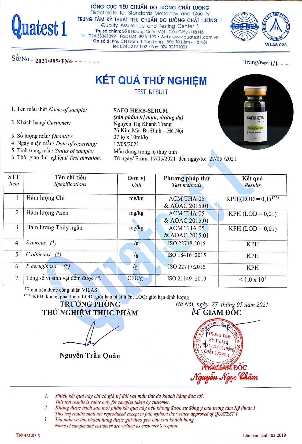 [CHÍNH HÃNG] SERUM SAFOHERB ngừa mụn mờ thâm 10ml