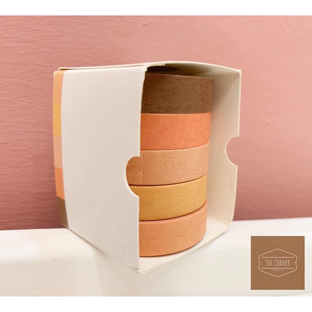 Set 5 cuộn washi tape 10mm x 5m màu pastel