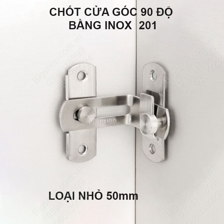 Bộ chốt cài cửa trượt, cửa lùa góc 90 độ làm bằng thép không gỉ (inox 201)
