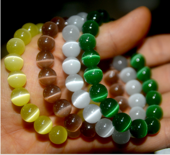 [HCM]Vòng tay chuỗi đá mắt mèo 10ly (Trắng)