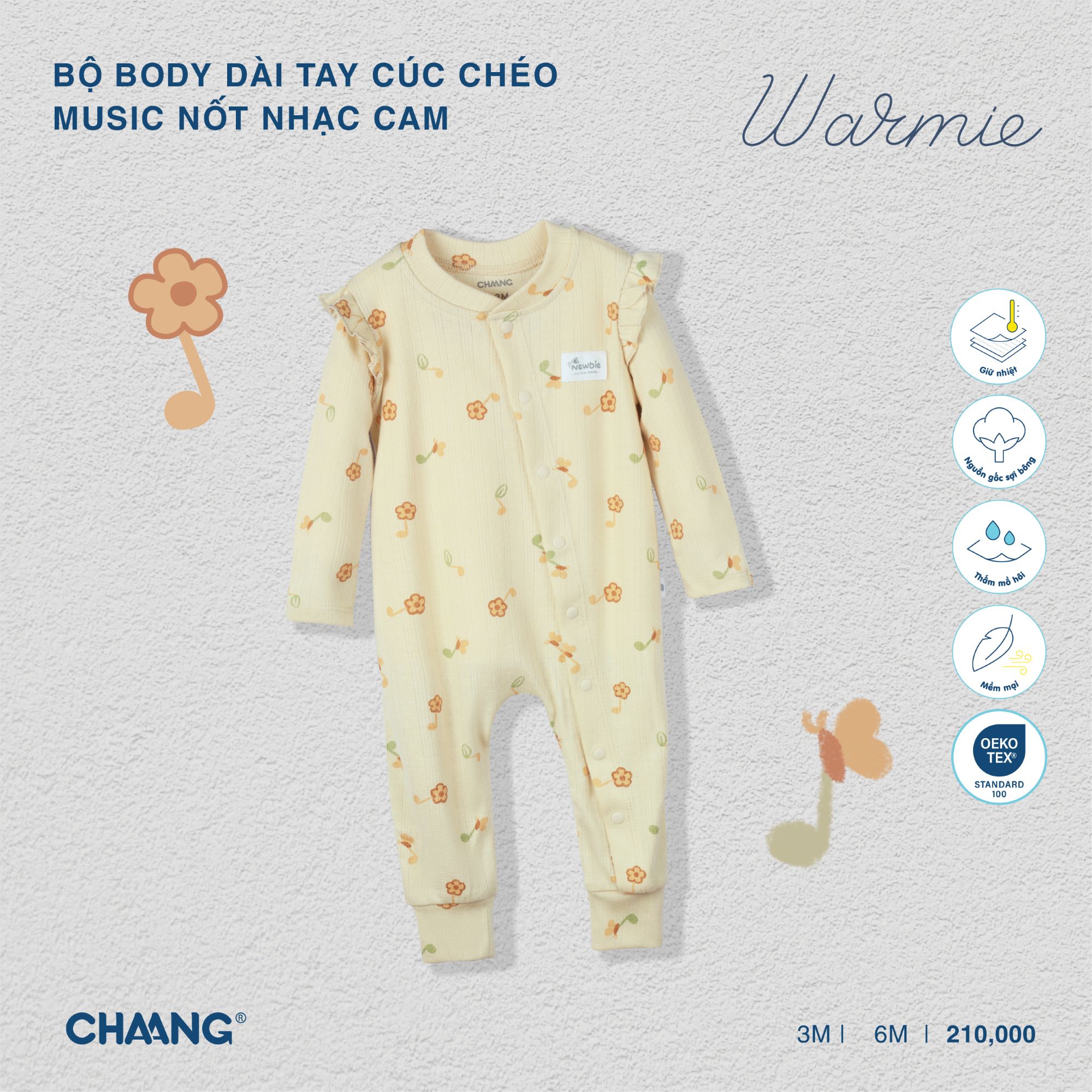 Bộ body dài cúc giữa sơ sinh Music Chaang