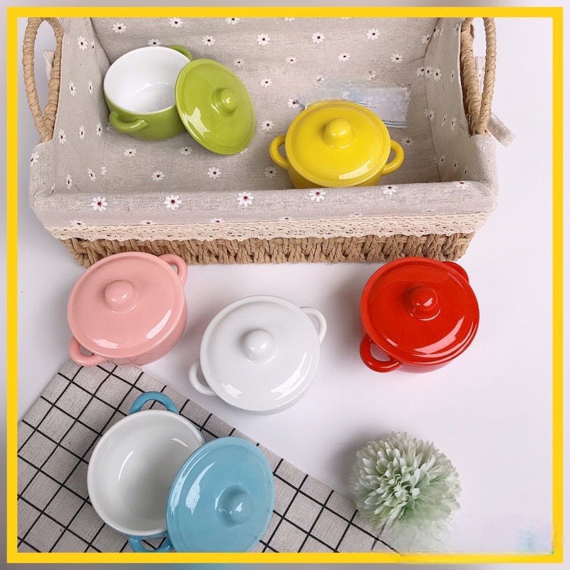Chén bát ăn dặm gốm sứ cho bé,bát có nắp nhỏ 140ml