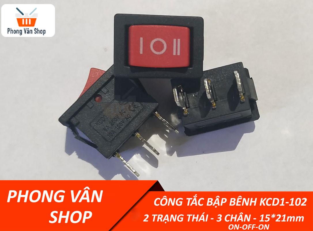 10 Công tắc bập bênh KCD1-102 - 21x15mm - màu đỏ - 3 chân - ON-OFF-ON