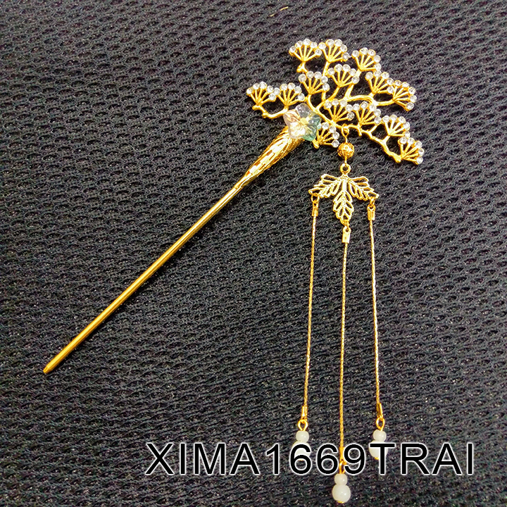 Trâm cài tóc cổ trang nhành tùng tua rua đính hạt cosplay cổ phục