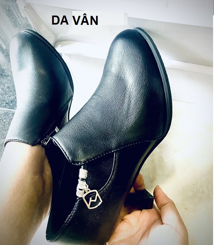 [CAO CẤP] Giày bốt đế vuông 6 phân cổ ngắn mũi nhọn 1 dây kéo Giày boots nữ S003