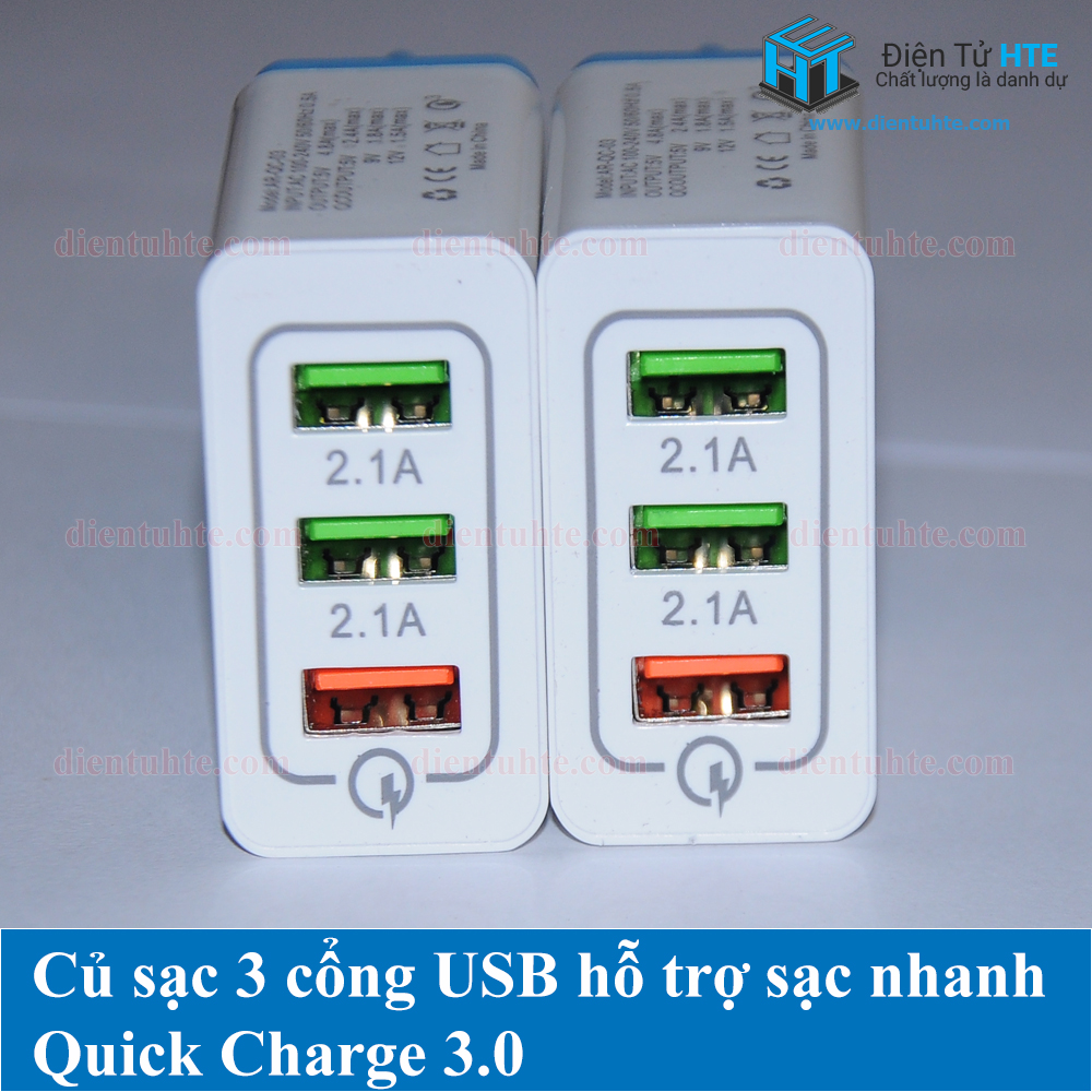Củ sạc 3 cổng USB 3.1A hỗ trợ sạc nhanh Quick Charge 3.0