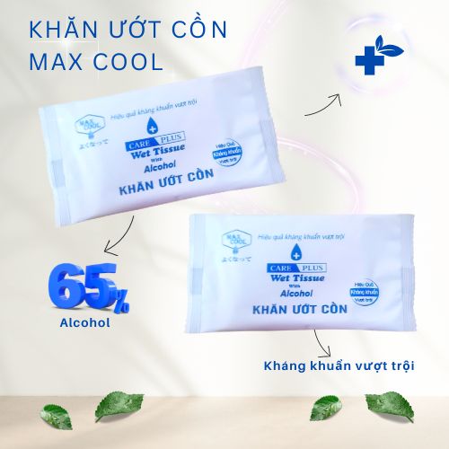 20 cái khăn ướt Cồn Max Cool kháng khuẩn ( Kích thước 20x18cm)