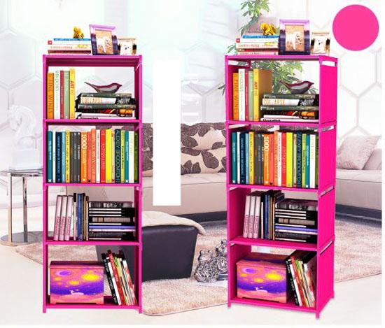 Tủ Sách Lắp Ráp 4 Tầng Bằng Vải Tiện Dụng