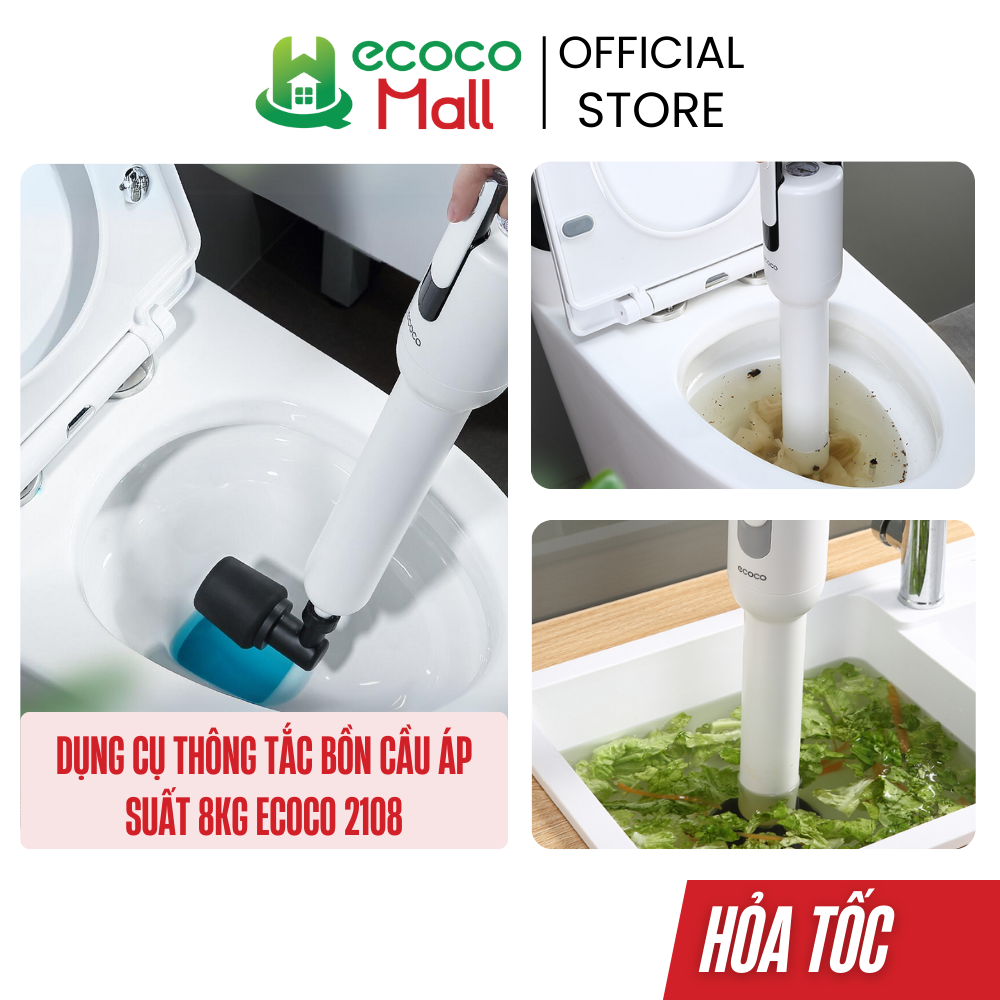 Súnɡ thông tắc bồn cầu ECOCO cao cấp áp suất nén tới 8kg, Dụng cụ thông cống, bồn rửa mặt, rửa chén, máy thụt vệ sinh