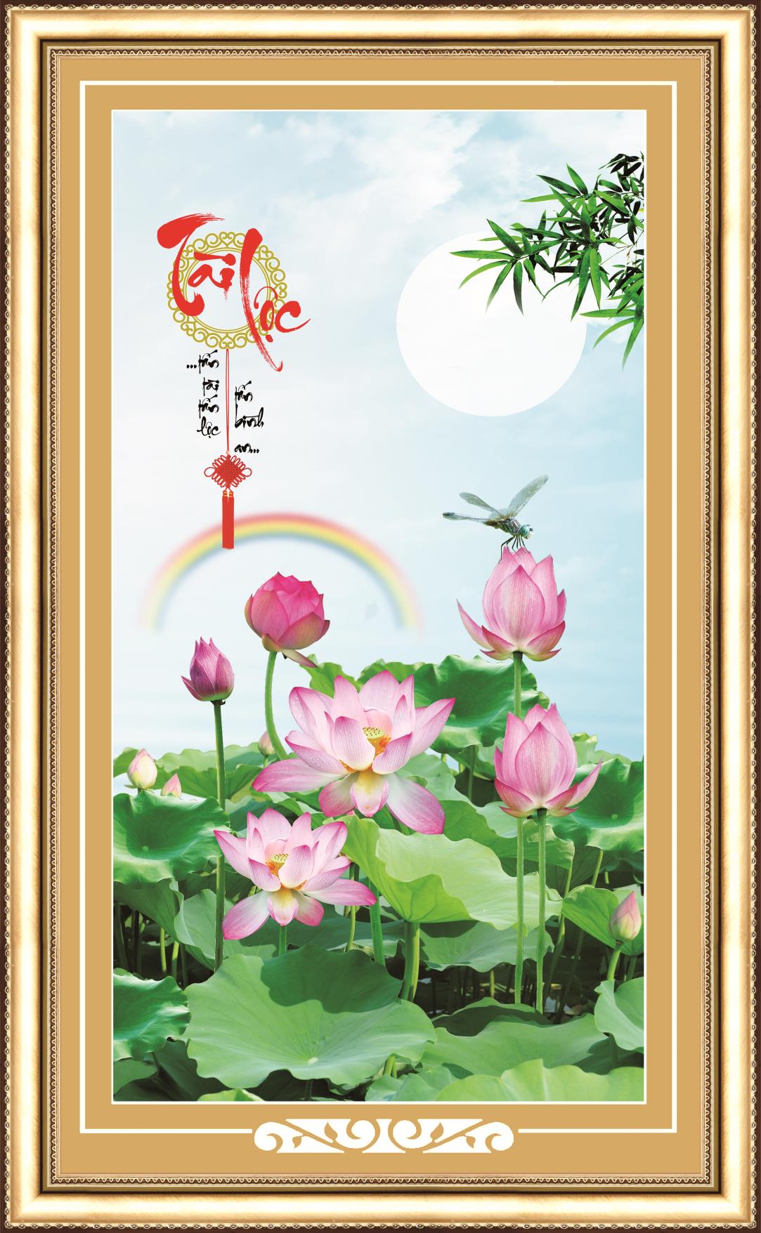 Tranh đính đá Tài Lộc - Hoa Sen Trắng 77766 kt70x50cm