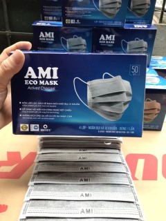 [1 hộp 50 chiếc Xám] Khẩu trang y tế AMI 4 lớp than hoạt tính kháng khuẩn ngừa dịch chống thấm nước lọc bụi thumbnail