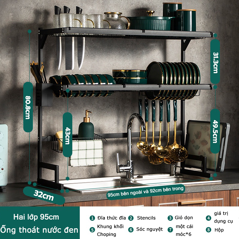 Seamans 65-95cm kệ đựng bát đĩa trên bồn rửa bát cao cấp đa năng 1/2 tầng kệ để chén đĩa trên bồn rửa bát