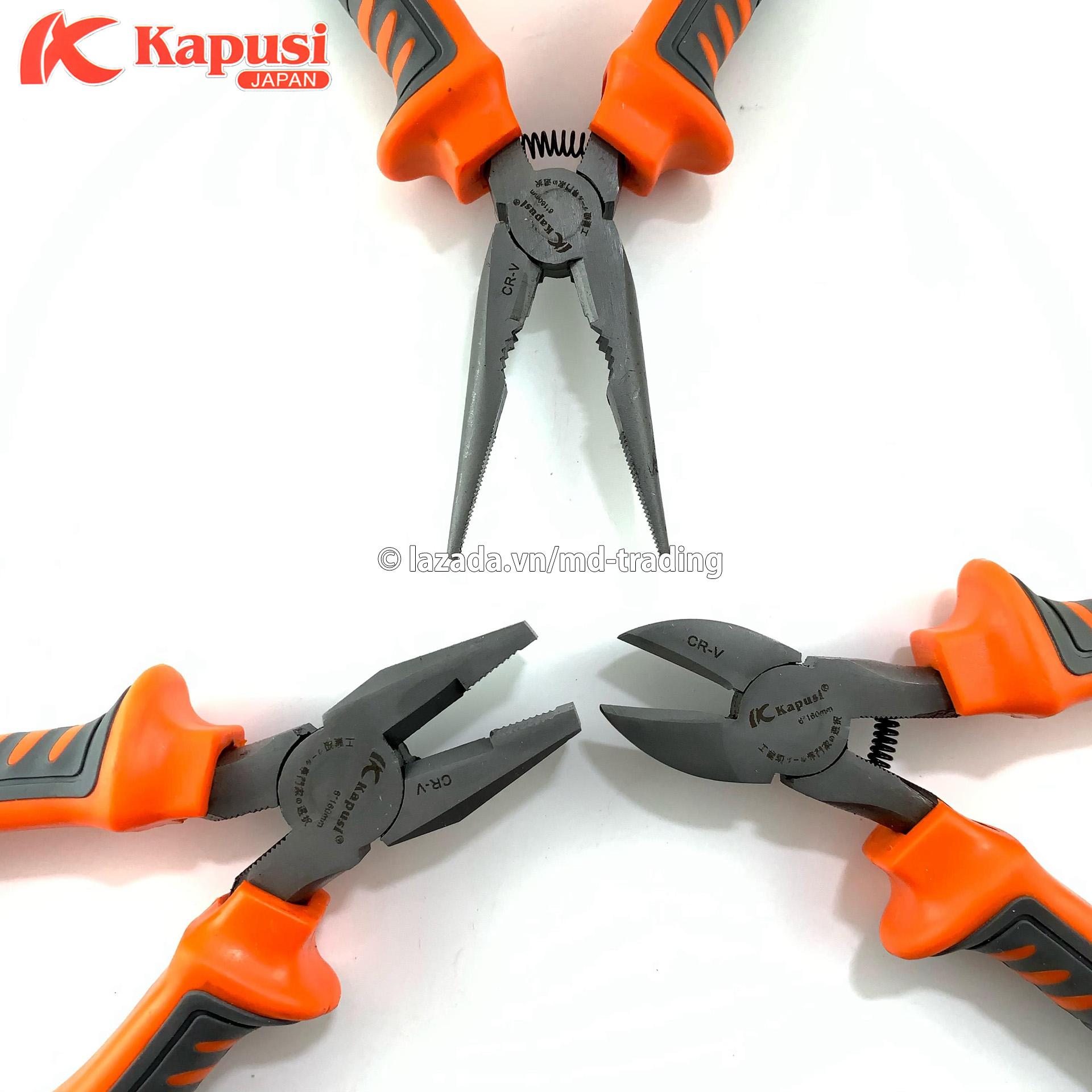 Bộ 3 kìm điện, kìm cắt, kìm nhọn thép Nhật CR-V cao cấp Kapusi Japan 6 inch (150mm)