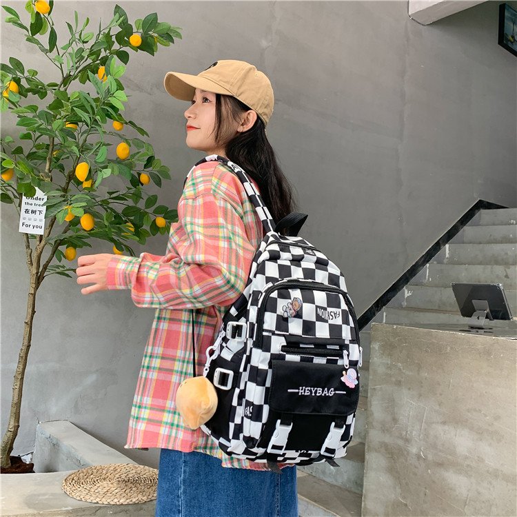 Balo ulzzang kẻ caro đi học học sinh sinh viên Hàn Quốc cao cấp chống nước Lemone BL292