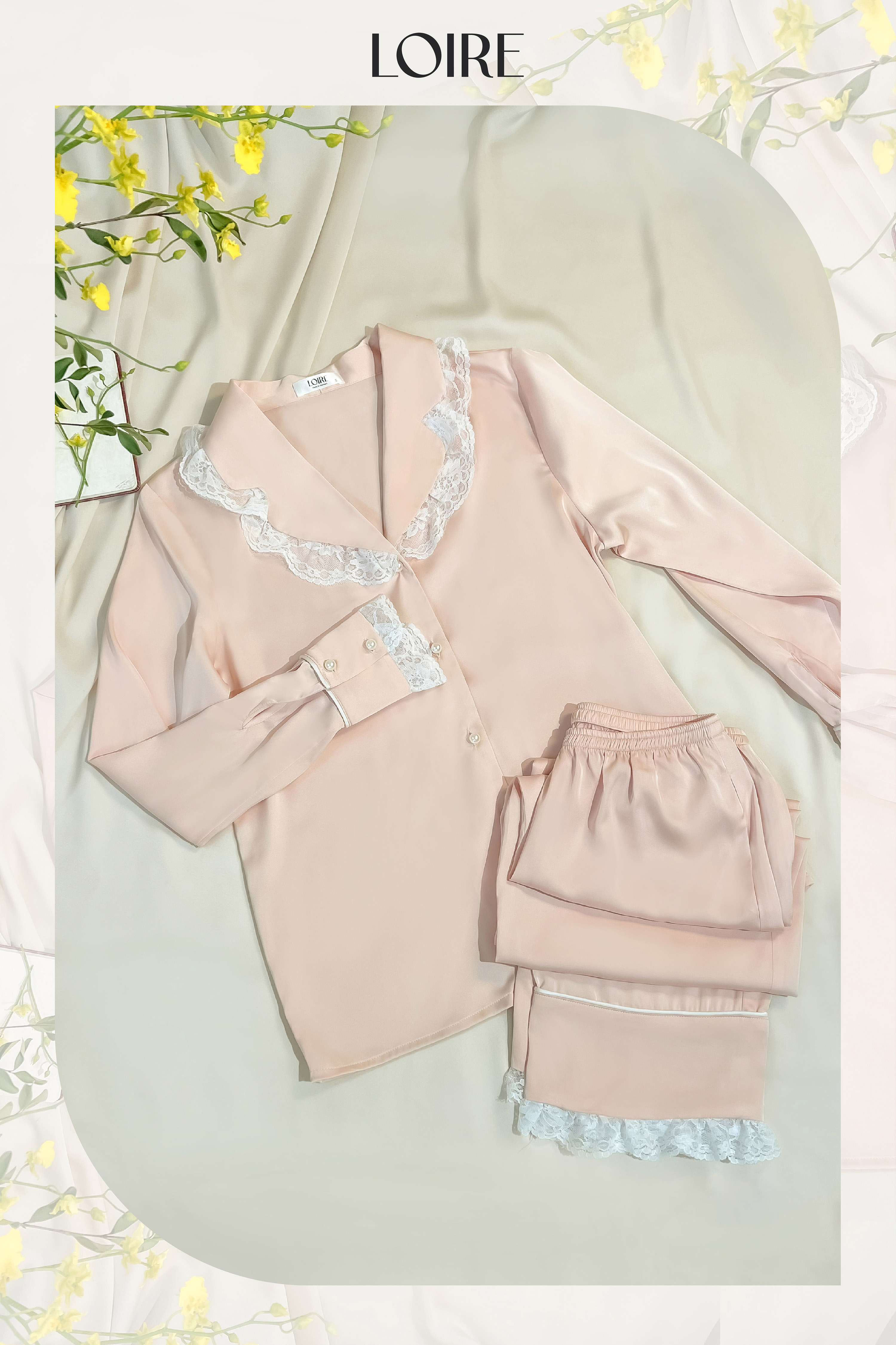 Bộ Pijama Lụa Phối Ren Loirechic LPD18