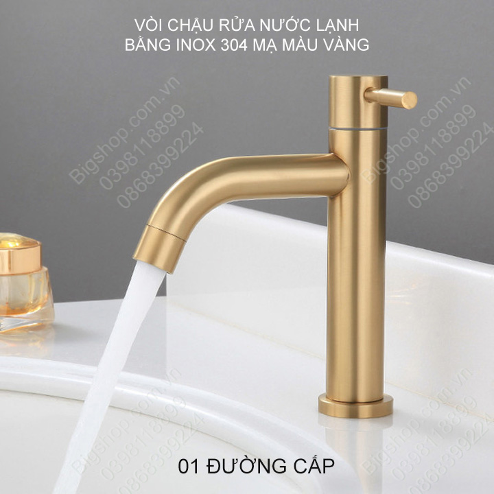 Vòi chậu rửa Lavabo nước lạnh , làm bằng inox 304 mạ màu vàng
