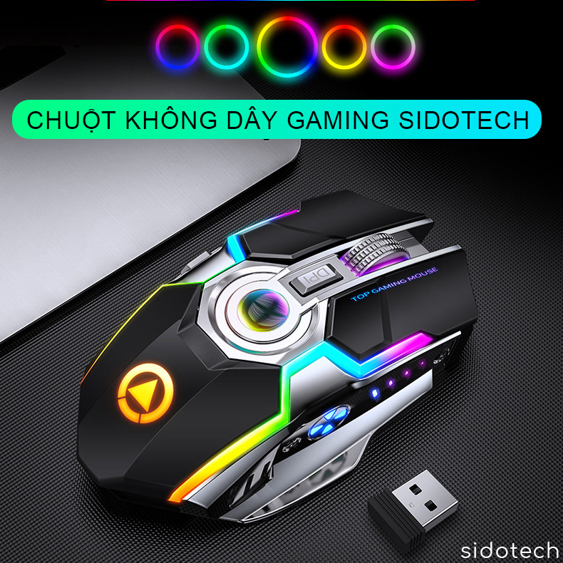 Chuột không dây gaming bluetooth SIDOTECH S5A chuyên cho game thủ Esport pin trâu LED RGB sạc pin trực tiếp, có chế độ chuột silent, điều chỉnh DPI siêu nhạy thuộc dòng chuột máy tính chơi game không dây cho game thủ - Hàng Chính Hãng