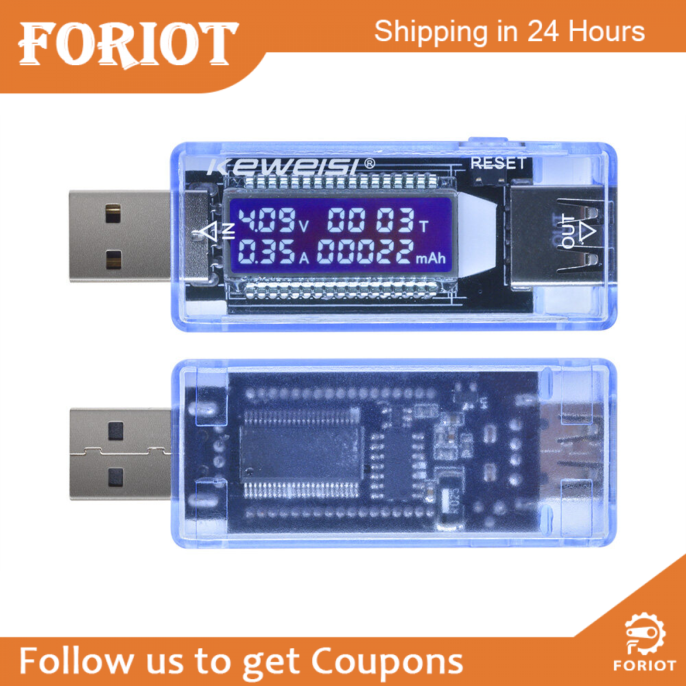 Foriot usb current and voltage tester lcd display, 3.7-7v 0-3a voltage tester multimeter, usb charger tester