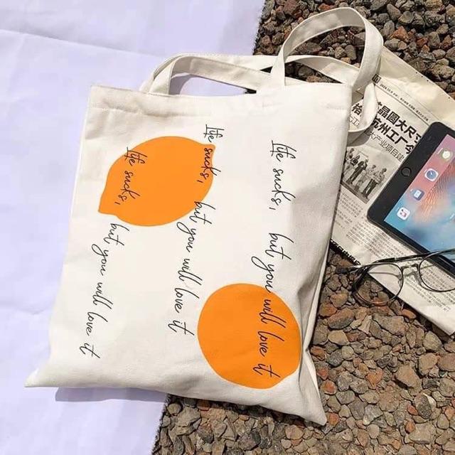 [Túi tote] Túi vải hai hình tròn màu cam DTR0519