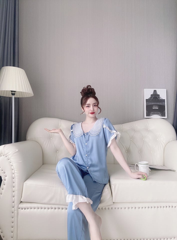 Bộ pijama satin cổ lá cao cấp 40-60kg