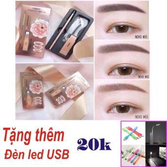 [TẶNG KÈM ĐÈN LED DẺO] Hộp chì kẻ chân mày (Gồm bút chì, 3 khuôn kẻ, 3 ruột bút chì) NOVO