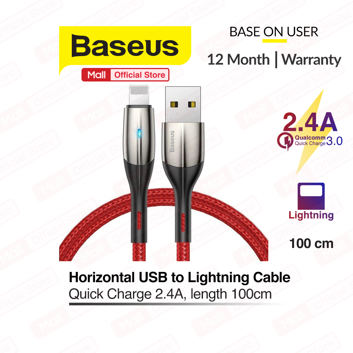Cáp sạc nhanh Baseus Horizontal PD Flash Charge Type-C to Lightninghỗ trợ truyền dữ liệu sạc nhanh 2.4A công suất 18W chiều dài (1m2m)