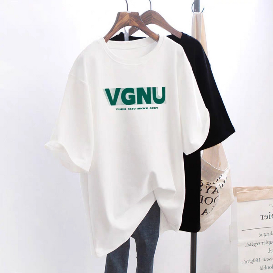 Bigsize women's casual short sleeve cotton basic letter printed T-shirts two colors easy to match shirt A59