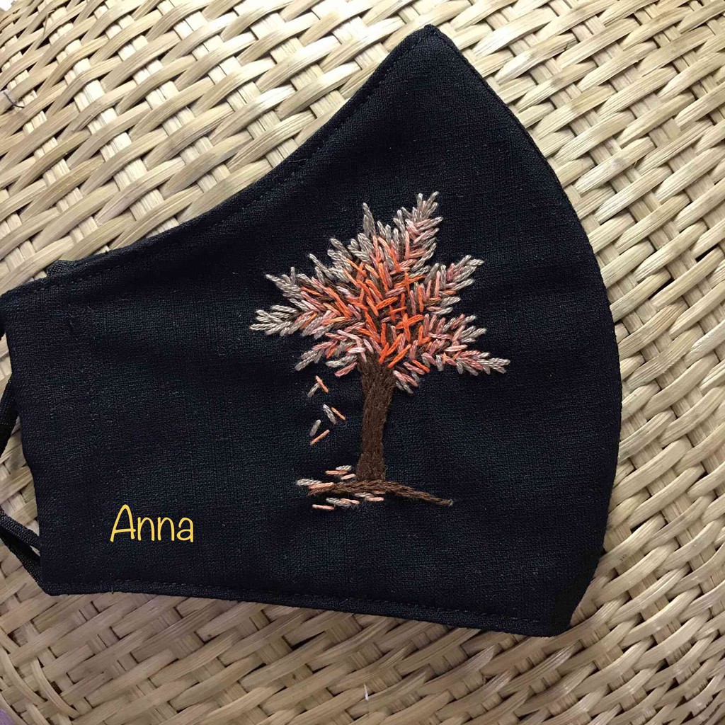 Khẩu trang vải thêu handmade AN30