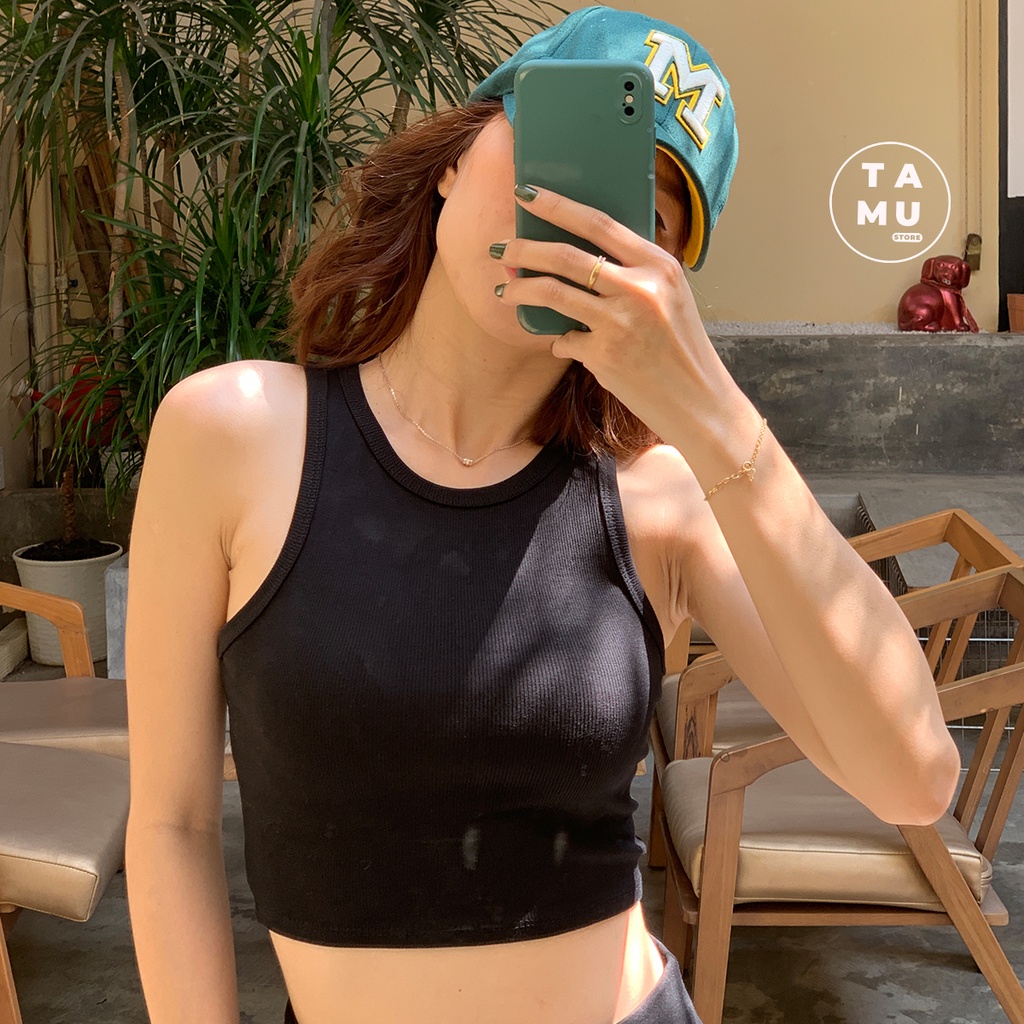 Áo croptop ba lỗ ngược kiểu dáng basic chất liệu thun gân dày dặn - CT11