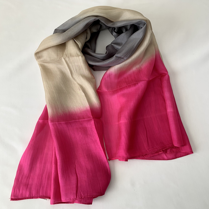Khăn quàng cổ 100% lụa tơ tằm loang đỏ trắng, khăn handmade cao cấp